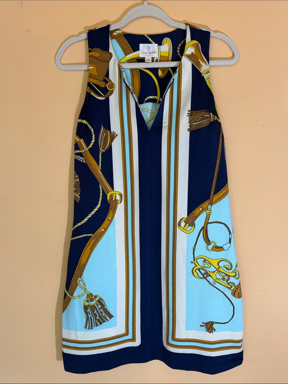 JB by Julie Brown Equestrian Scarf Print Sleeveless Shift Dress Size S